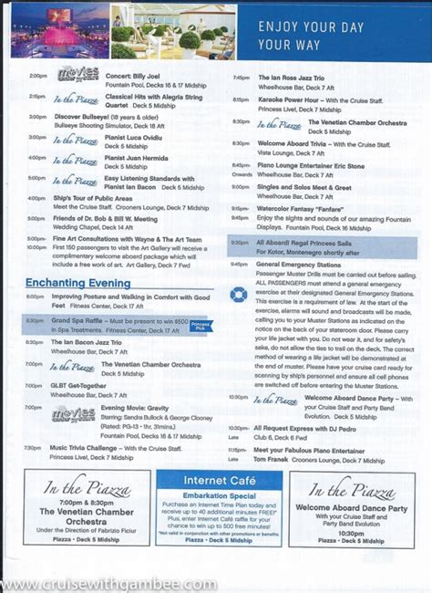 regal princess entertainment schedule